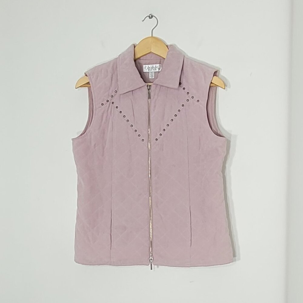 Conradc Women Pink Sleeveless Full Zip Up Studded Detailing Quilted Vest Size 6